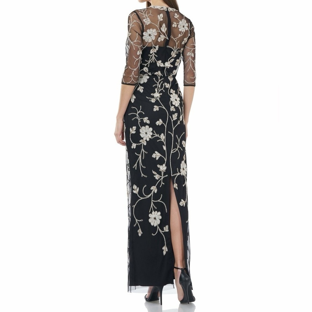 J.S. Collections Elegant Black Floral Embroidered Gown - Picture 6 of 7